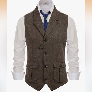Paul Jones Men's Classic Brown Herringbone Vest
